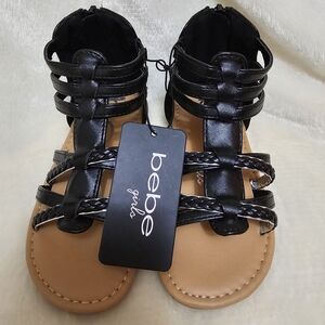 Bebe Girls Black/Silver Toddler Gladiator Sandals Braided Brand New